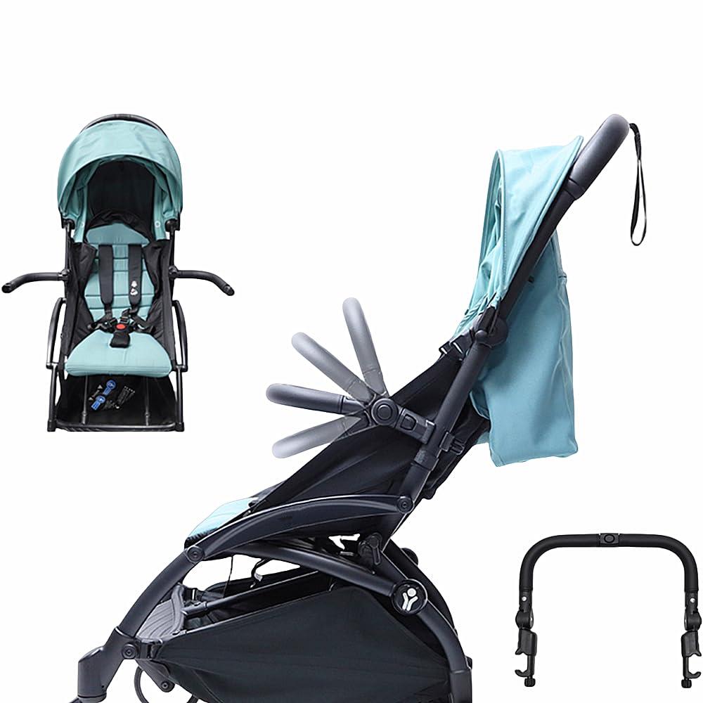 Stroller Bumper Bar Adjustable Angle Replacement Armrest Detachable Stroller Bar Handlebar Crossbar Stroller Accessory Dual-Mode Open with Black Smooth Leather Cover