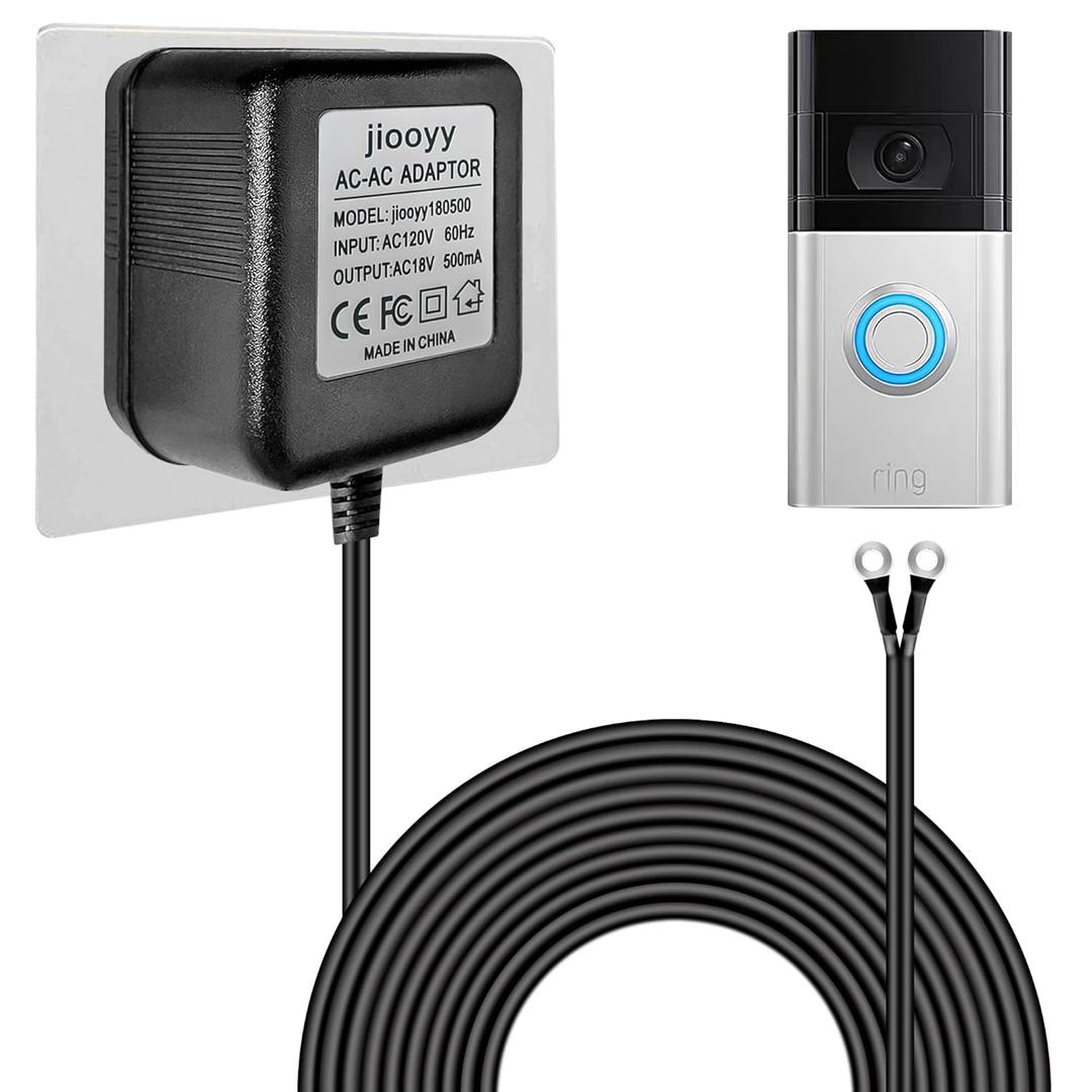 18V500mA Doorbell Transformer - Video Doorbell Power Adapter, for Ring Video Doorbell Pro and Ring Video Doorbell 2, Compatible with Zmodo Smart Doorbell and Nest Hello Doorbell(16.4 ft Black)