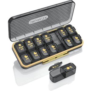 Pill Organizer 2 Times A Day, 7 Day Am Pm Pill Box - Acedada Weekly Pill Organizer Twice A Day, Portable Removable Daily Medicine Container Dispenser Case for Vitamin Fish Oil Supplement, Black Grey