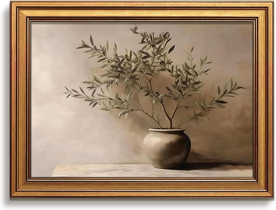 Vintage Botanical Wall Art, Gold Framed Olive Tree Paintings Wall Decor, Modern Farmhouse Still Life Canvas Prints, Plant Antique Pictures, Organic Modern Artwork for Living Room Bathroom 16x24 Inch