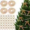 Jutom 52 Feet Christmas Wooden Beads Garland 36 Pcs Velvet Bows for Christmas Tree Holiday Decoration,Xmas Home Garlands Fireplace Holiday Party Decor(Khaki)