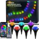 Permanent Outdoor Ground Lights, Waterproof 5-in-1 RGBCCT Ground Spike Strip, 24V Bluetooth Color Changing LED Pathway Lights for Garden, Courtyard, Lawn, Patio (60M/196.85FT)