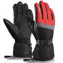 MCTi Ski Gloves,Winter Waterproof Snowboard Snow 3M Thinsulate Warm Touchscreen Cold Weather Women Gloves Wrist Leashes Red Medium