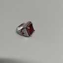 LRGKMCWTOB S925 Sterling Silver Square Zircon Ring Red Gem Handmade Men's Retro Texture Inlaid Red Zircon Men's Ring Sterling Silver Red Zircon Ring Punk Silver Carving Ring (Size 10