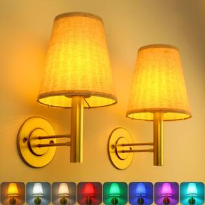 Battery Operated Wall Sconces Lights for Bedroom Set of 2, Wireless Rechargeable LED Wall Lamp with Remote & Touch Control, Wall Mount Lighting Fixture for Living Room, Satin Gold