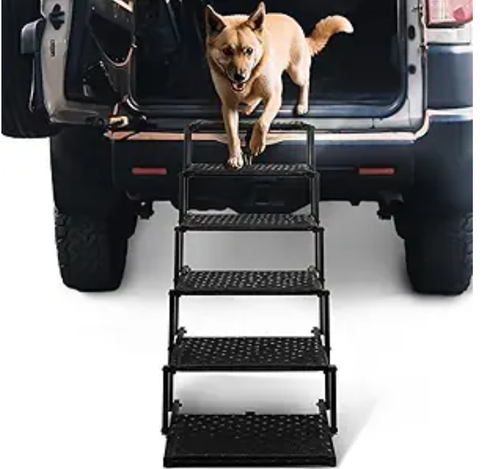 Dog Stairs for Car - Foldable Dog Ramps for Large Dogs with Non Slip Surface, Portable Dog Steps for Cars and SUV, Truck, Support Up to 200 Lbs, 6 Steps