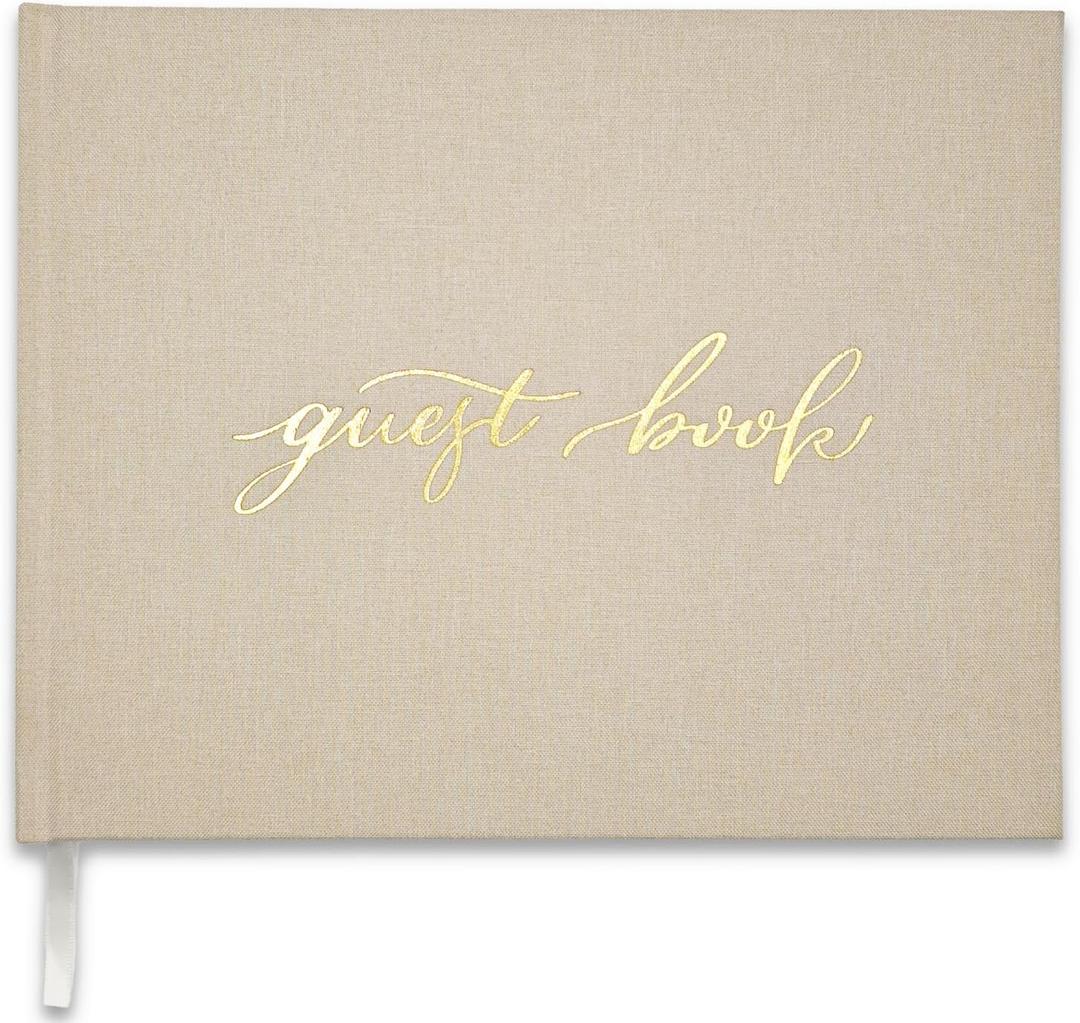 Personalized Wedding Guest Book-for Wedding Reception and Various Celebrations Including Birthday Parties, Anniversaries, Baby Showers-100 Blank Pages for Guest Signatures and Photo Displays (Beige)