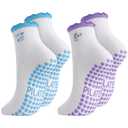 Jspupifip Embroidery Non Slip Cotton Yoga Pilates Socks for Women (White)