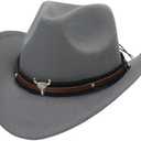 Western Cowboy Hat for Women/Men Shapeable Wide Brim Cowgirls Hat with Belt Buckle Costume Party (One Size, Grey)