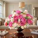 peonies artificial flowers 12 Bundles pink flowers bouquet, Lifelike Silk Fake Peonies with Stems for Home Table Centerpieces, Wedding, Party & DIY Bridal Floral Arrangements (Rose red + pink)