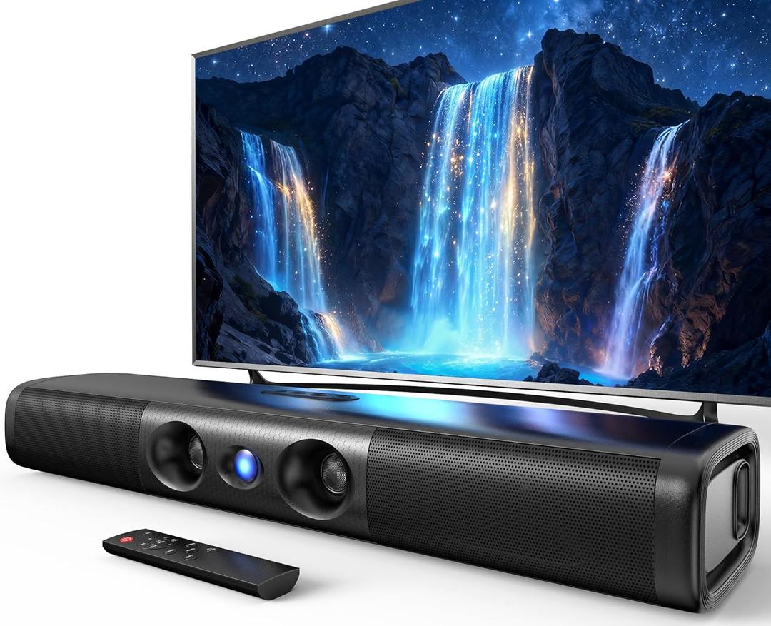 Sound Bar for Smart TV with Deep Bass & Crystal Dialogue  60W 2.0 Channel Soundbar, Dual Woofers & Silk Dome Tweeter, Bluetooth 5.3, ARC/Optical/AUX, 17-Inch Wall Mountable for PC Projector Gaming