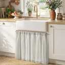jinchan Striped Linen Kitchen Tier Curtain Rustic Cafe 30 Inch Small Window Balanced Stripe Half Window Curtains for Living Room Bathroom 2 Panels Taupe Grey on Linen