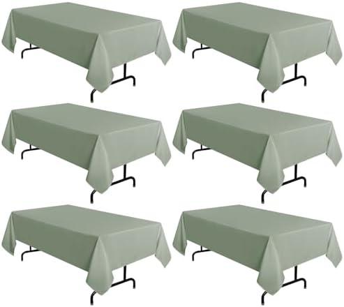 sancua 6 Pack Sage Green Tablecloth 60 x 102 Inch, Rectangle Table Cloth for 6 Feet Tables - Stain and Wrinkle Resistant Washable Polyester Table Cover for Dining Tables, Buffet Parties and Camping