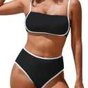 Pink Queen 2025 Women's High Waisted Bikini Sets Two Piece Swimsuit Color Block High Cut Bathing Suits Beach L