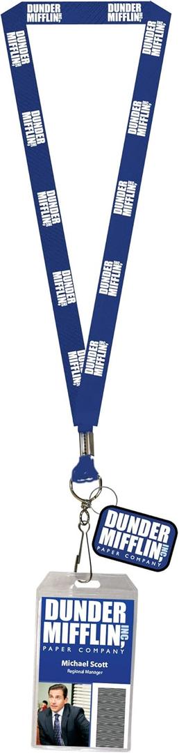The Office Dunder Mifflin Costume Lanyard Dwight or Michael Clear ID Badge Holder
