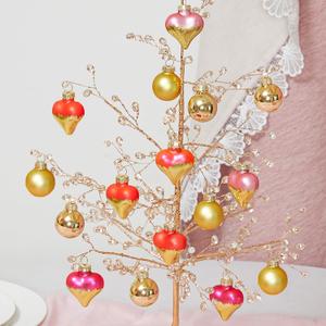DN DECONATION 16Pcs Valentine's Day Heart Ornaments, Valentines Day Pink and Gold Glass Heart Baubles Ornament for Valentine's Day & Christmas Mini Tree Wedding Anniversary Party Decoration