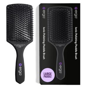 ERGO Ionic Paddle Hair Brush  Large Polishing Brush for Long-Lasting Shine, Detangling Brush for Wet & Dry Hair Care, Hair Styling Tool for Blow Drying (ER1000)