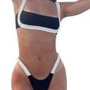 WODECASA Women's Colorblock Bikini Set Square Neck High Cut Cheeky Sexy Two Piece Swimsuit Bathing Suit (Black, S)