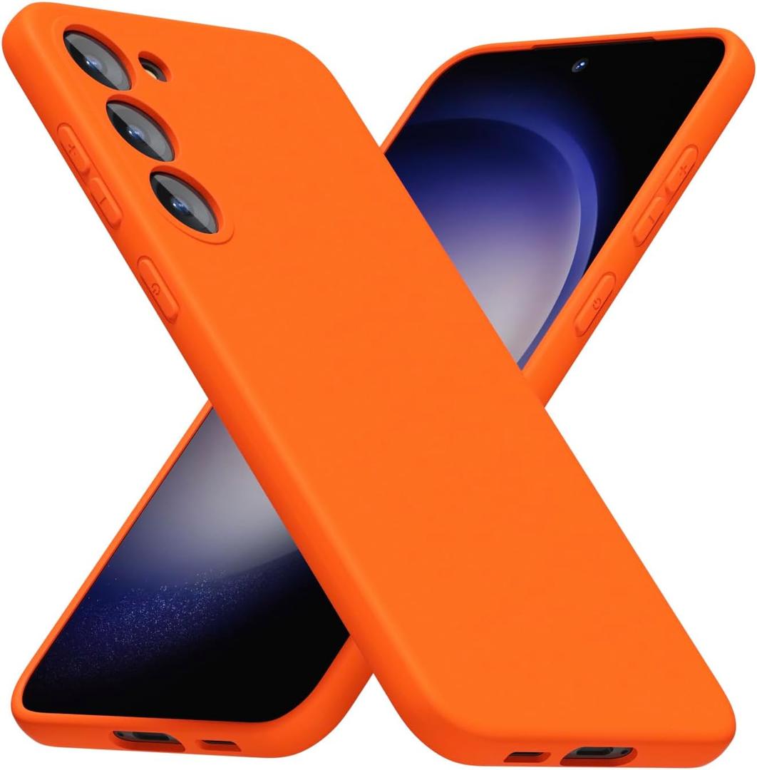 for Samsung Galaxy S23 Phone Case Silicone, Neon Orange Bright Color Matte TPU, Minimalist Ultra Thin Slim Soft Rubber Gel Girly Cute Case for Women Men, Camera Cover Protection