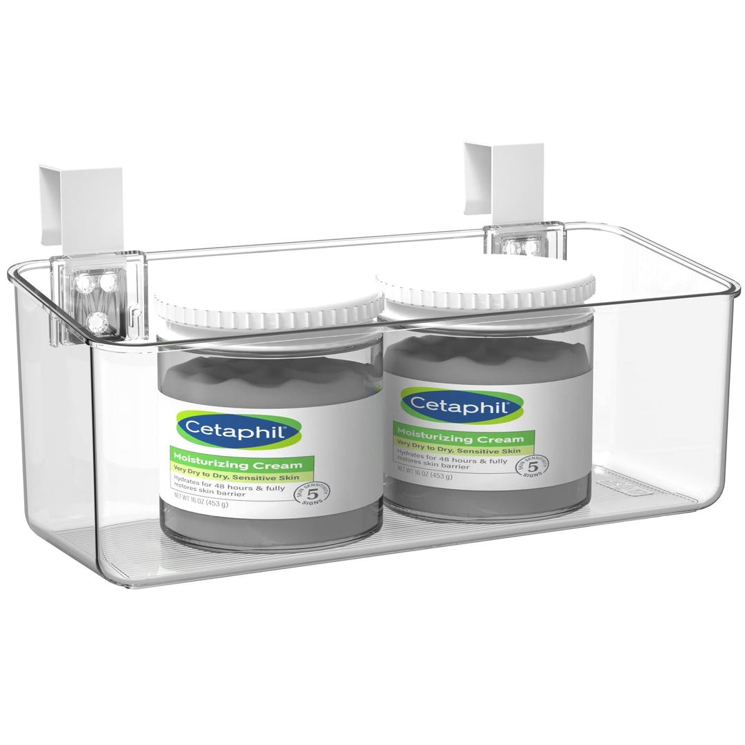 Vacane Plastic Over Cabinet Door Organizer with Removable Hooks, Clear Hanging Baskets for Organizing Over the Cabinet Organizer Holder for Kitchen, Pantry, Bathroom-Hang Outside or Inside Door-L