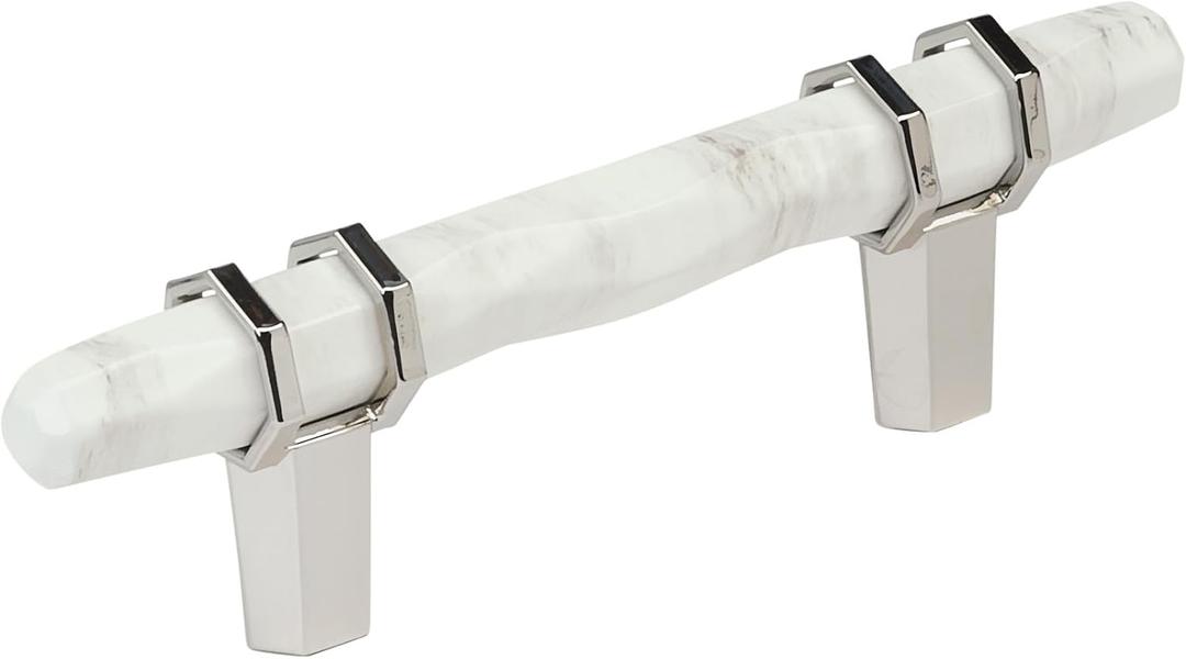 Amerock Carrione 3 inch (76mm) Center-to-Center Marble White/Polished Nickel Cabinet Pull, BP36639MWPN