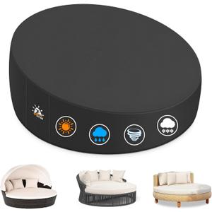 Zettum Outdoor Daybed Cover 75 Inch - 600D Patio Round Sofa Cover Waterproof & Heavy Duty, All Weather Protection Outdoor Furniture Covers for Canopy Daybed Sofa, 75" Dia x 35"/18" H