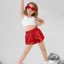 Metallic Shorts Shiny Hot Pants Sparkly Dance Outfits Short Party Outfits with Sunglasses (10-11 Years, Red)