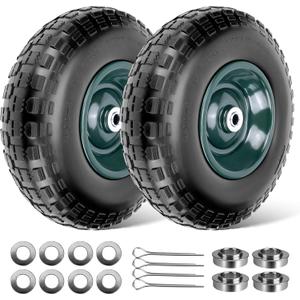 Taifa 2 PCS 13 Inch 4.00-6 with 5/8'' & 3/4'' Bearings Rubber Solid Flat Free Replacement Tires and Wheels, Air Less Wheel for Wheelbarrow/Wagon/Hand Truck/Trolley/Garden Scooter etc.
