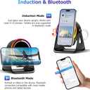 Wireless Induction Bluetooth Speaker, 4-in-1 with 360 Rotating Phone Holder and RGB Ambient Light, High-Definition Surround Sound (Black)
