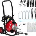 GarveeTech Auto Feed 75 ft x 1/2 in Drain Cleaner Machine with 250W Motor, Portable Sewer Snake Auger with 8 Cutters & Air-activated Foot Switch, Fits 1 in to 4 in Pipes, Black & Red