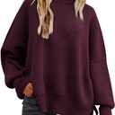 LILLUSORY Women's Oversized Batwing Sweaters 2025 Fall Outfits Trendy Crewneck Knit Side Slit Fashion Pullover Tops (Medium, Wine Red)