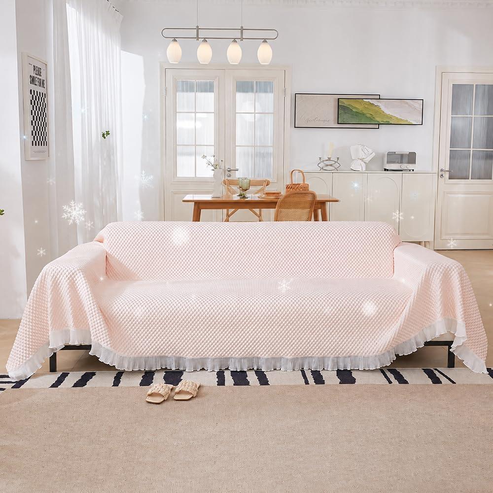 Cooling Couch Cover, Cooling Sofa Cover Made of Ice Silk, Skin-Friendly and Breathable, Non-Slip, Machine Washable (Pink, 4 Seater(70.9"×149.6"))