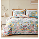 Cupocupa Duvet Cover Queen Size Set Boho Floral Pattern Queen Christmas Duvet Cover Set for Queen Size Bed Vintage Soft Bedding Leaf Print Duvet Cover with Pillowcases