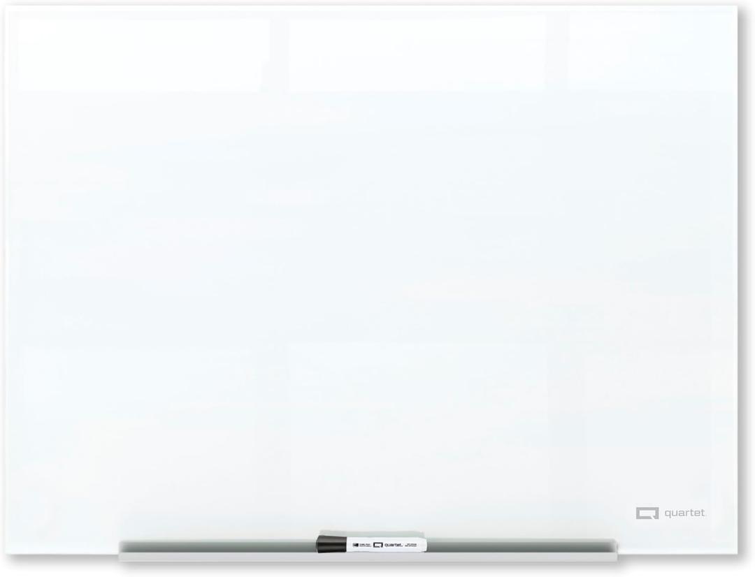 Quartet Magnetic Dry Erase Board, 48" x 36" Glass White Board for Wall, Frameless, InvisaMount, White (Q25F01IMW)
