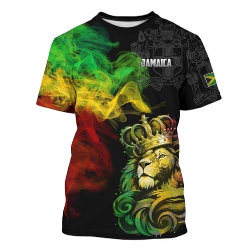BJQ Men's Jamaican Flag T-Shirt Lion Print Short Sleeve Shirt Novelty Round Neck Top Jamaican Tee Unisex 120