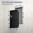 Stainless Steel Shower Niche w/Hooks, Wall Vertical Niche Without Tiling, Recessed Shower Shelf for Bathroom Storage, Over-Mount Installation (Black, 12'' x 24'')