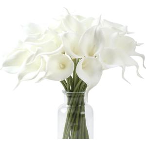 SITUMEIZI 24 PCS White Fake Flowers Artificial Calla Lily Silk Flowers Real Touch for Mother's Day Easter Home Kitchen Decor Wedding Bouquet Office Spring Decoration(Pure White)