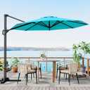 10FT Cantilever Umbrella Outdoor Patio Umbrella w/Base Included Market Offset Umbrella Sun Shade Windproof with 360-Degree Rotation for Patio Garden Deck Pool, Turqoise Blue (Without Solar LED)