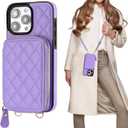 Bocasal Crossbody Wallet Case for iPhone 15 Pro Max, RFID Blocking PU Leather Zipper Handbag Purse Flip Cover, Kickstand Folio Case with Card Slots Holder Wrist Strap Lanyard 5G 6.7 Inch (Purple)