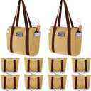 Sadnyy Khaki 10 Pcs Canvas Tote Bags for Women Reusable Shoulder Tote Bags with Zipper Shopping Grocery Handbag for Work Travel