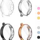 (4 Pack) Screen Protector Case Compatible for Samsung Galaxy Watch Active 2 44mm Silicone Bumper Protective Shell Face Cover (Active2 44mm Clear/Silver/Black/Rosegold)