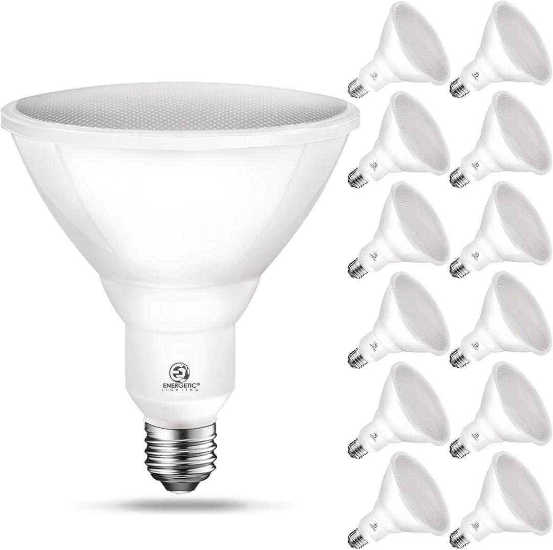 Energetic LED PAR38 Outdoor Flood Light Bulb Home Residential Patio Driveway Light, PAR38 LED Bulb, 2700K Soft White Dimmable, 100W Equivalent 12.5W, Wet-Rated, 1050 Lumen, E26 Base, ETL, 12 Pack