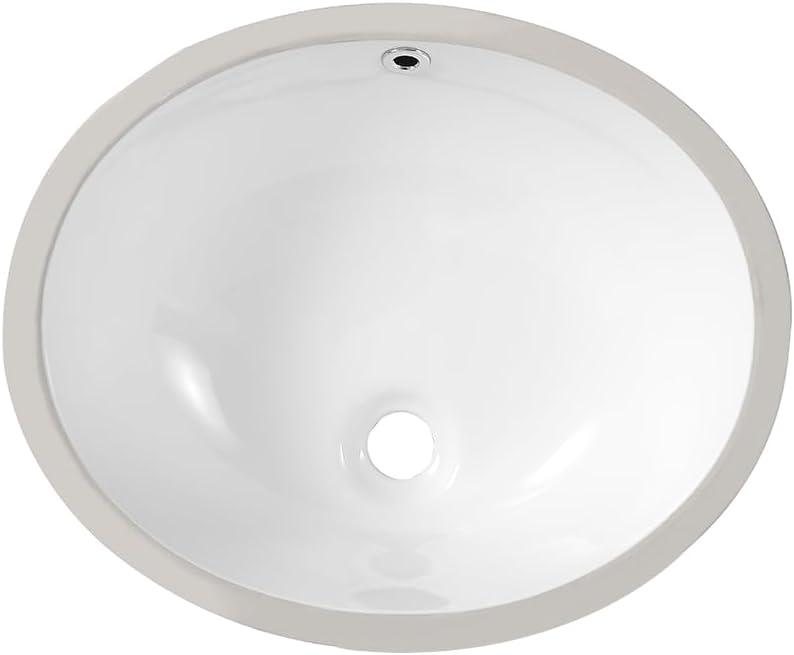 18"x15" Oval Shape Undermount Bathroom Vessel Sink, Ceramic White Vanity Top Sink with Overflow