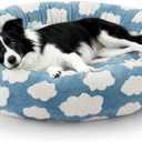 JOEJOY Donut Large Dog Bed, Cute Round Calming Dog Bed with Removable Washable Cover, Orthopedic Pet Beds with Jacquard Shaggy Plush & Non Skid Bottom, Black