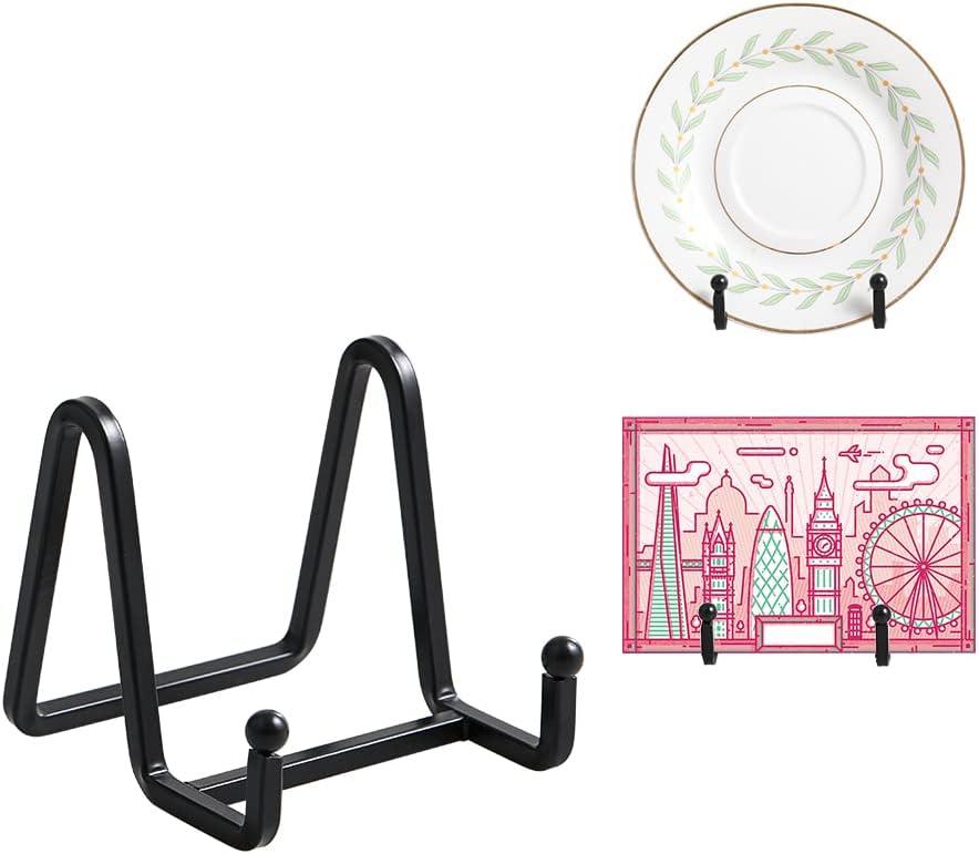 Plate Holder Easel Display Stand - 3 inch Metal Plate Stands for Display - Tabletop Picture Stand - Black Iron Easels for Display Pictures | Photo Frames | Book | Decorative Plates | Plaque - 4 Pack