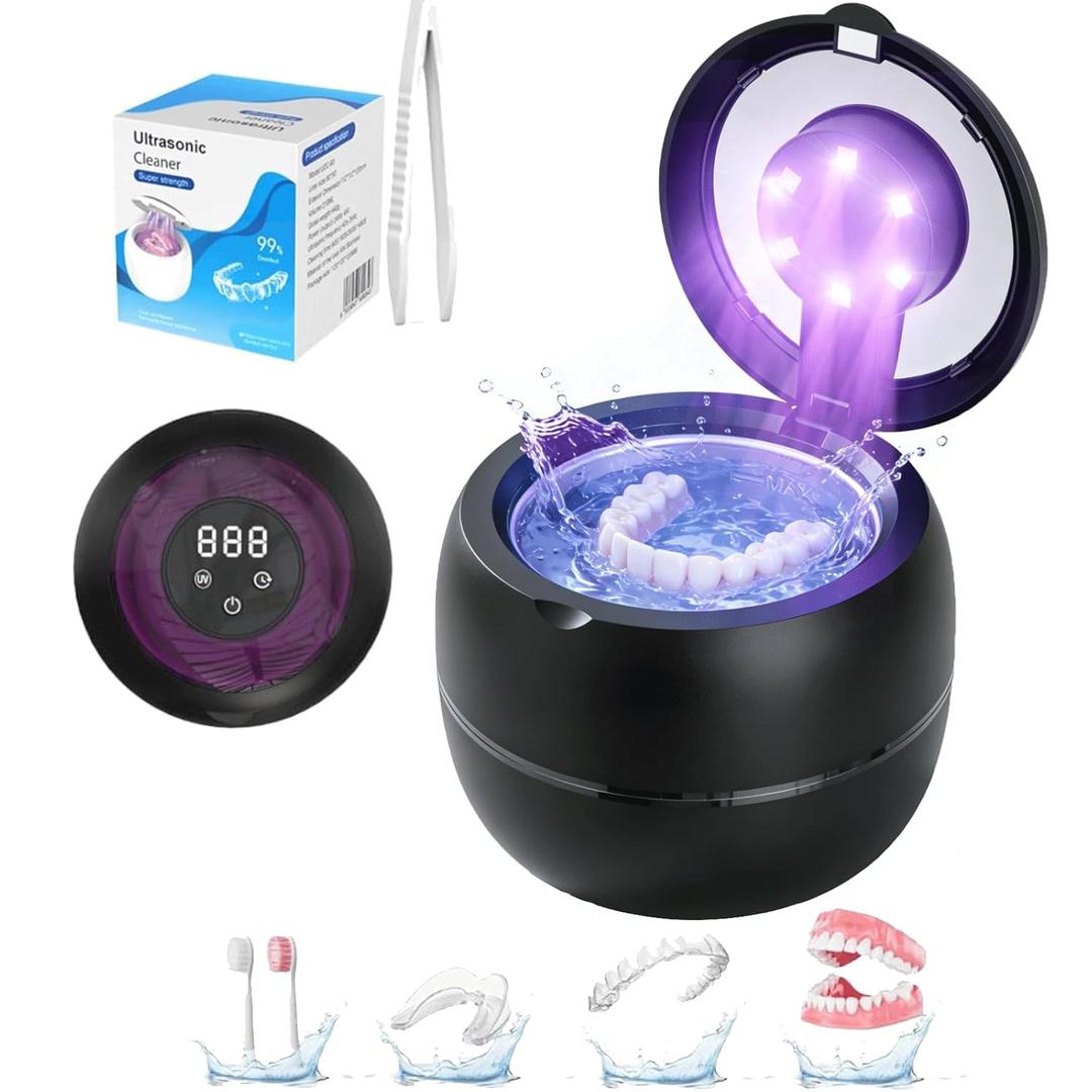 2026 Upgraded Ultrasonic Retainer Cleaner, 45kHz Cordless Dental Appliance Bath with 1800mAh Battery, 4 Timers & 304 Stainless Steel Tank for Aligners, Mouth Guards, Dentures, Jewelry
