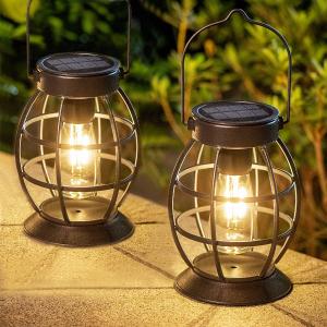 LeiDrail Solar Lantern Outdoor Hanging Solar Lights Metal LED Waterproof Christmas Lanterns Solar Powered Landscape Decor for Table Garden Yard Patio Pathway Porch, 2 Pack