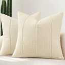YCOLL Textured Boucle Throw Pillow Covers 18x18 Pack of 2 - Soft Neutral Striped Cushion Covers, Cozy Accent Decorative Pillow Covers for Couch, Sofa, Bed, Living Room (Cream)