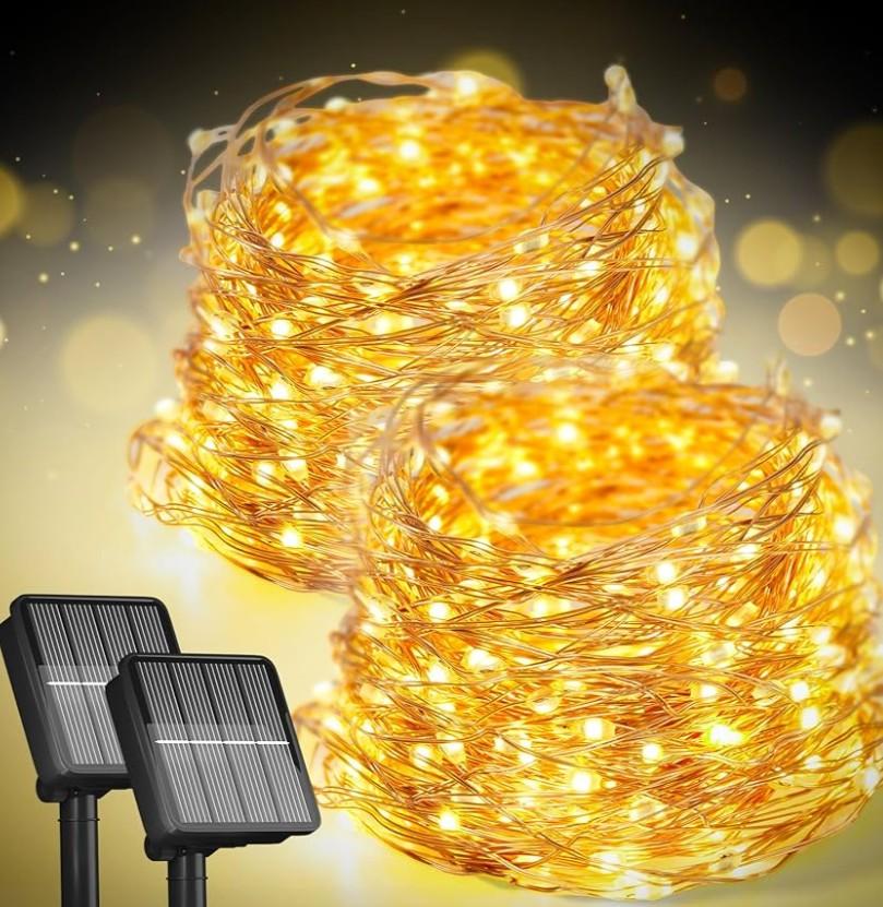 2-Pack Solar String Lights for Outside, 400 LED 144Ft Solar Fairy Lights for Outside Waterproof with 8 Modes, Solar Lights Outdoor for Patio Tree Christmas Party Wedding Decor(Warm White)