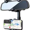 PKYAA Rearview Mirror Phone Holder for Car, 360° Rotating Rear View Mount with Adjustable Arm Length, Multifunctional and GPS Universal Car All Smartphones